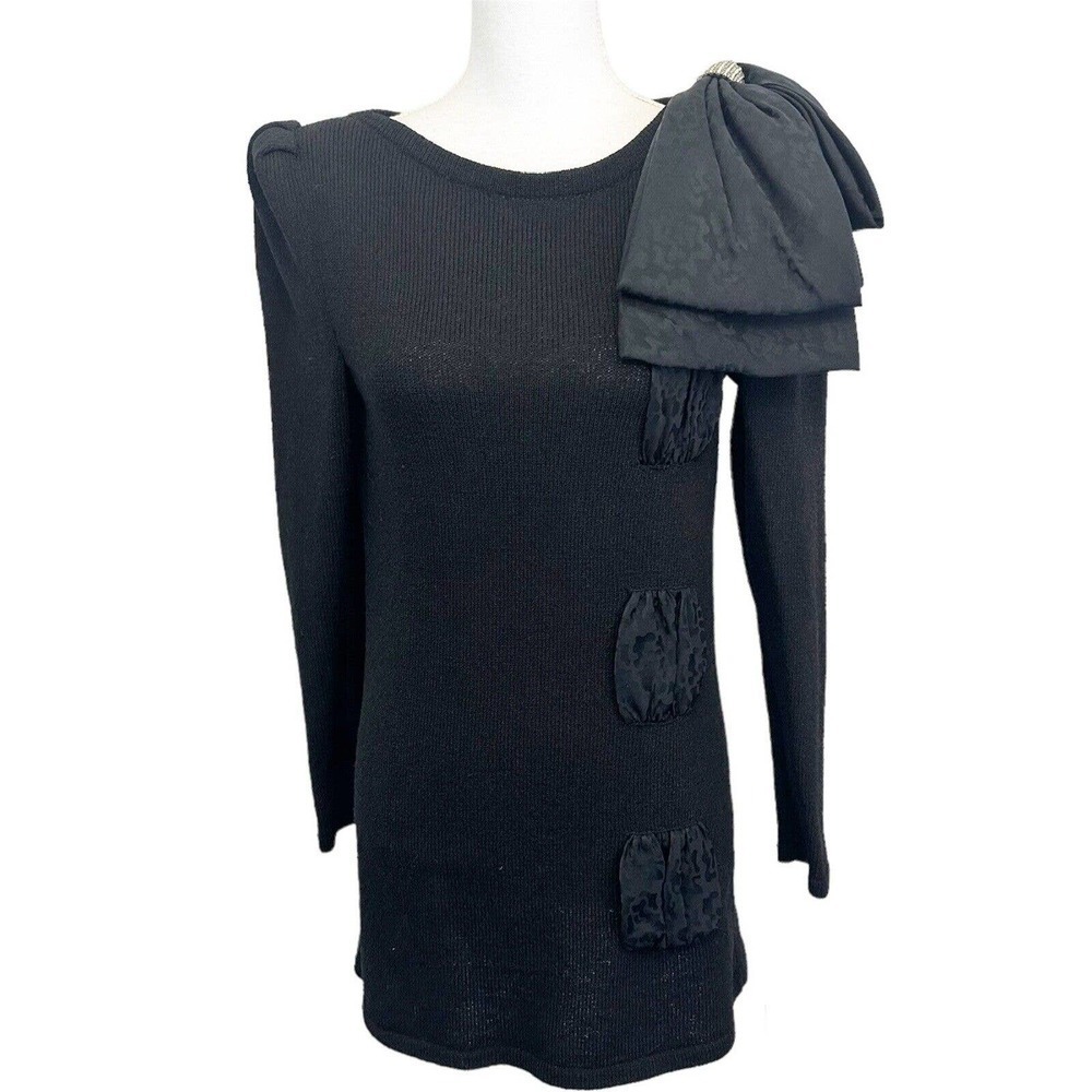 Raul Blanco‎ Vintage Womens 6 Dress 80s Hand Loomed Giant Bow Shoulder With Pads